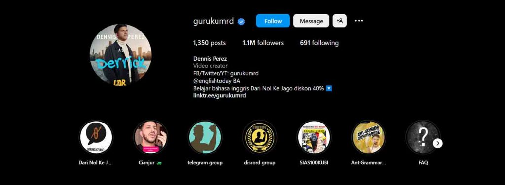 Dennis Perez adalah salah satu konten kreator yang membuat konten pembelajaran bahasa inggris