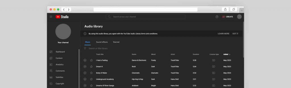 YouTube Audio Library adalah salah satu sumber terbaik untuk mengunduh musik bebas copyright