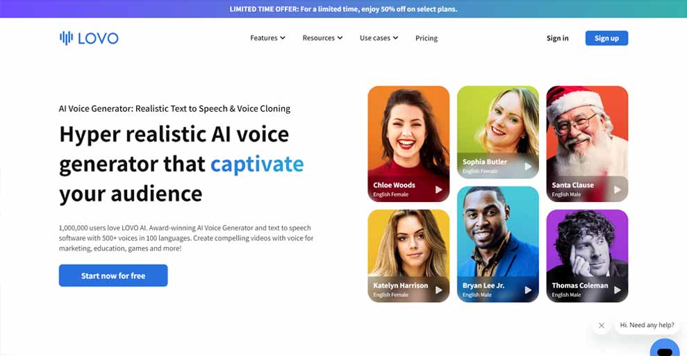Tampilan depan website lovo.ai, AI Voice Generator Terbaik