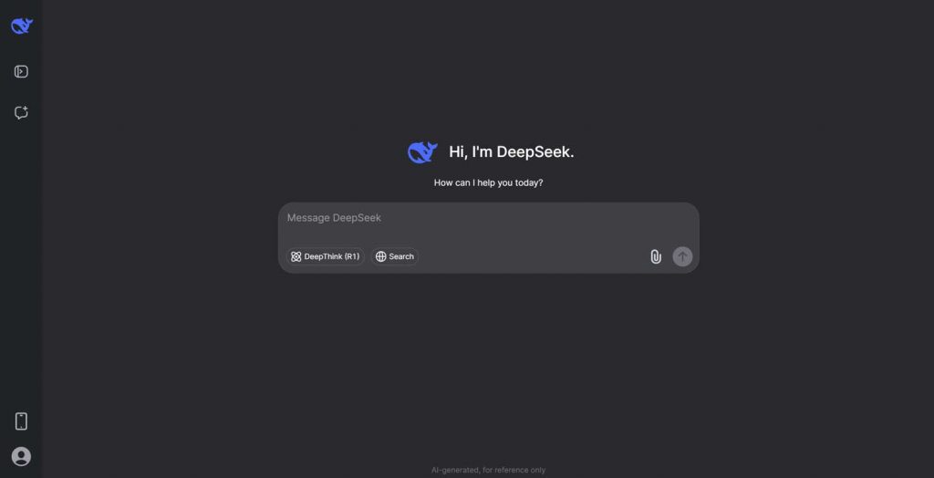 Antarmuka pengguna DeepSeek AI dengan tema gelap